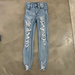 american eagle hi-rise jegging 00 R distressed